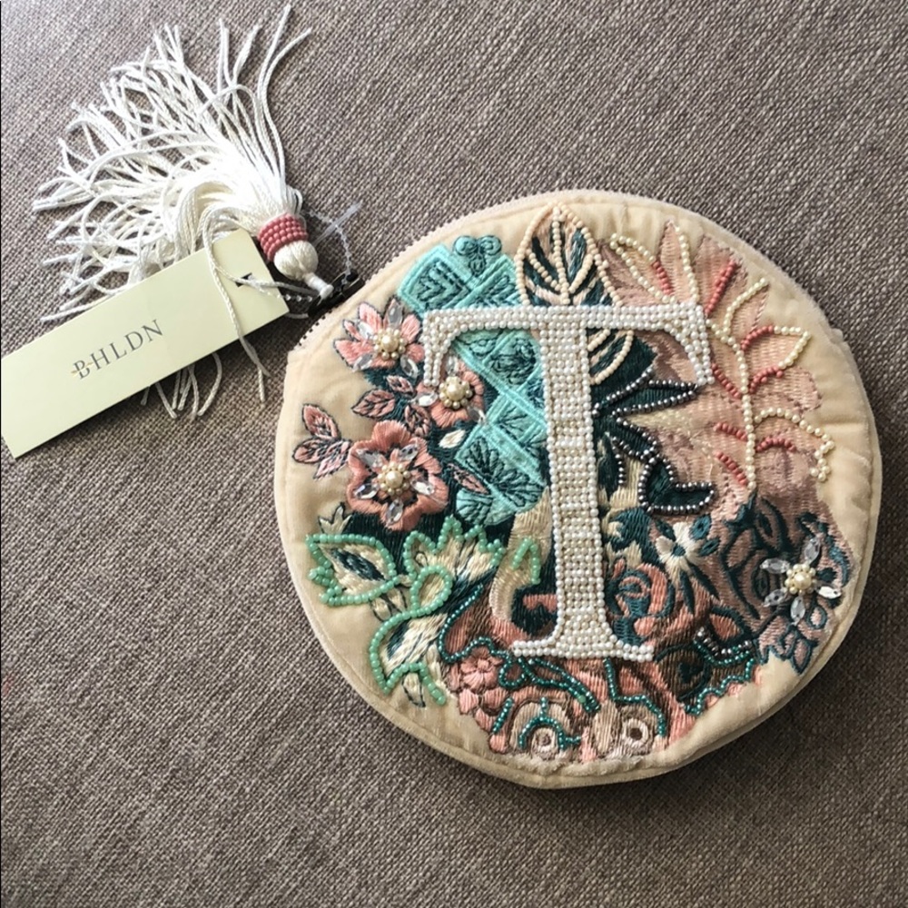 NWT Beaded Monogram Anthropologie/BHLDN Pouch